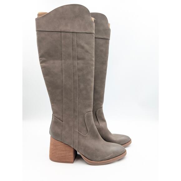 Korks Scarlet Western Block Heel Tall Boots Taupe Women's Size US7.5M EU38 - Picture 3 of 10